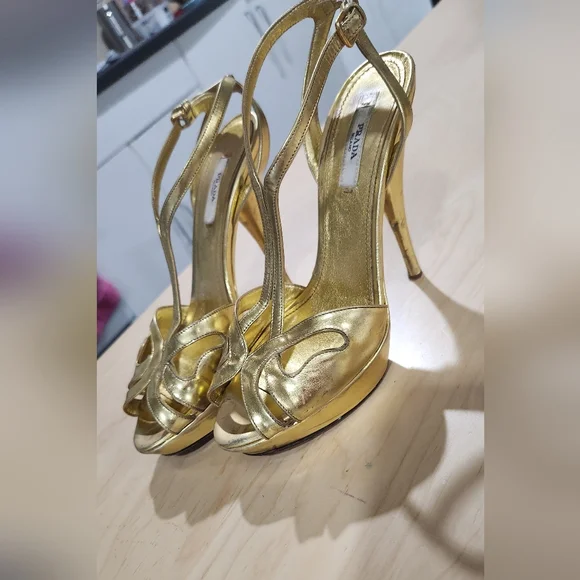 Prada Gold Heels Size 38 - Picture 4 of 11